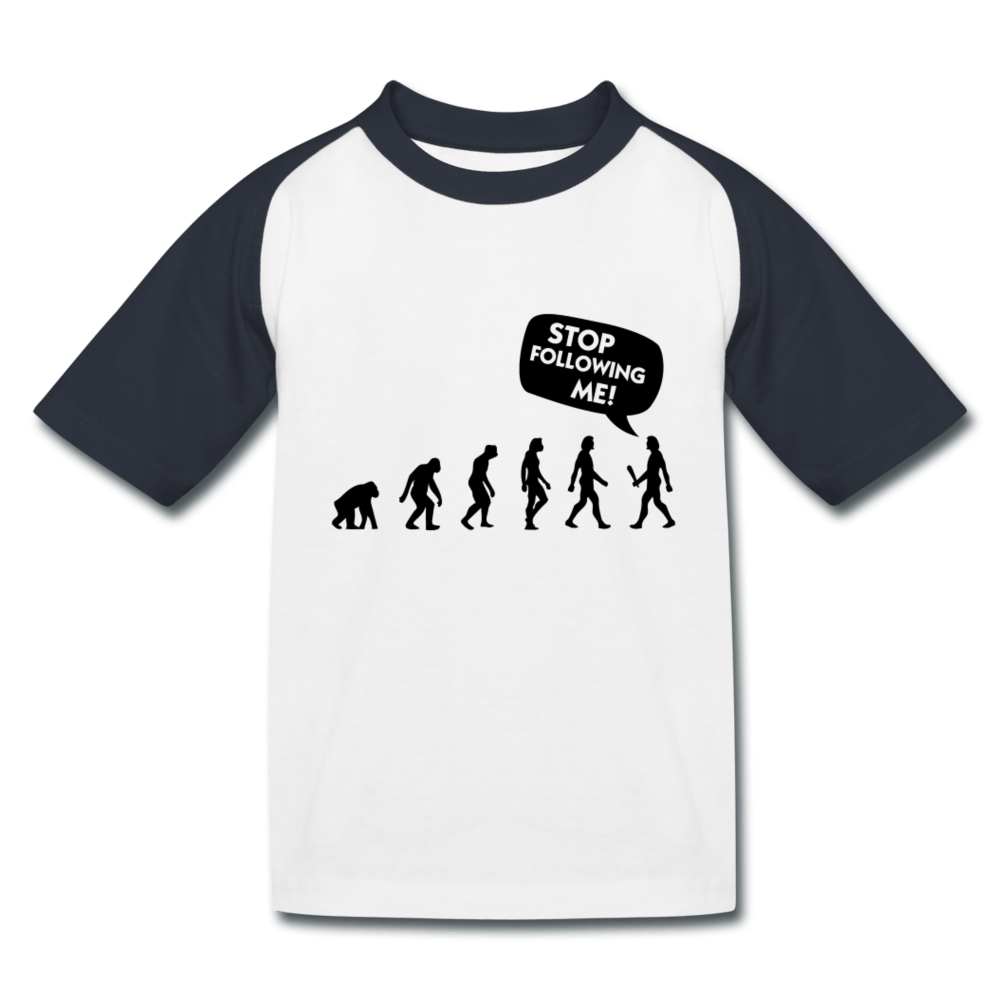 SPOD Kids’ Baseball T-Shirt | B&C white/navy / 98/104 (3-4 Years) Stop Following Me - T-shirt til børn og teens
