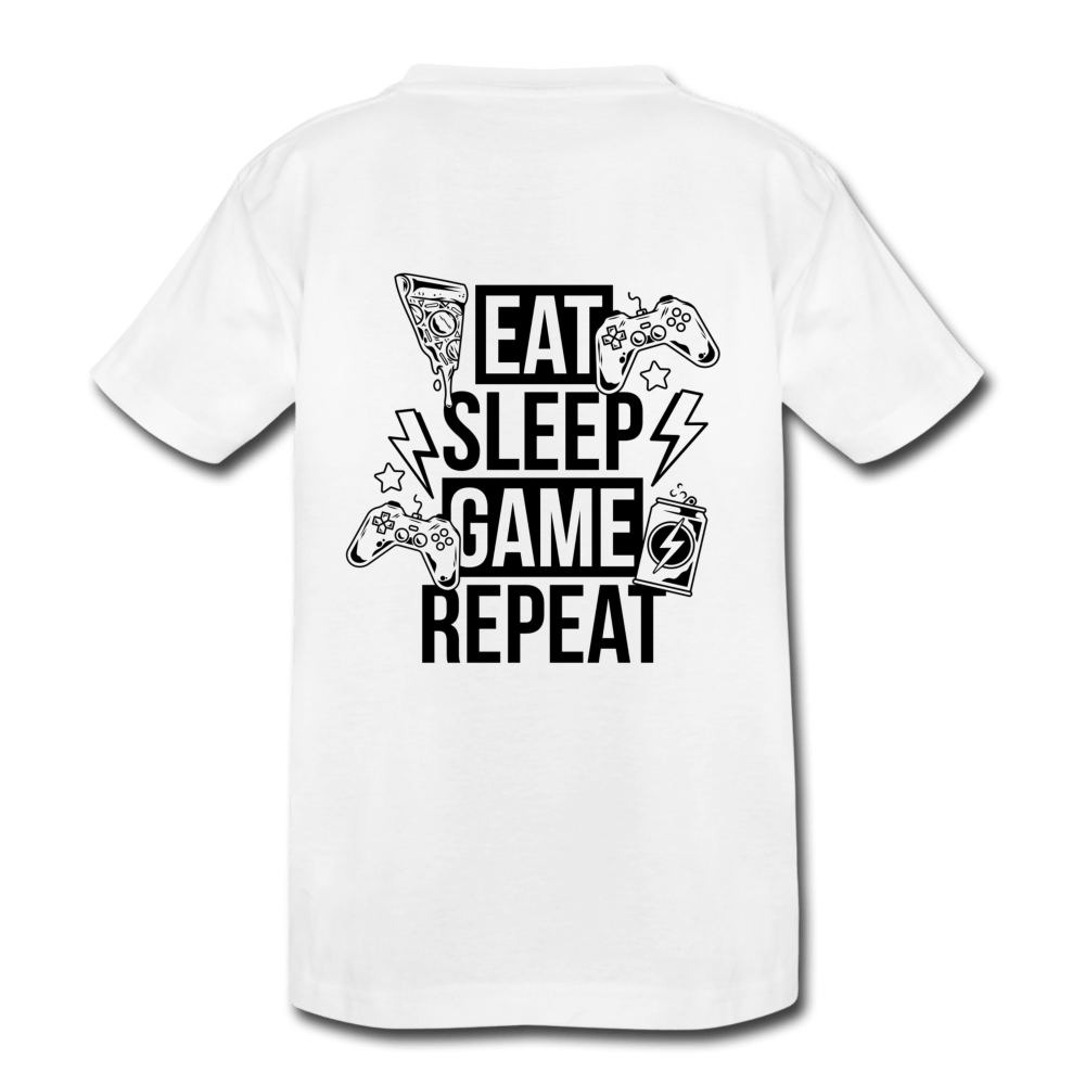 SPOD Kids’ Heavy Cotton T-Shirt | Gildan white / XS (140/152) Eat, Sleep, Game, Repeat - Teen T-Shirt