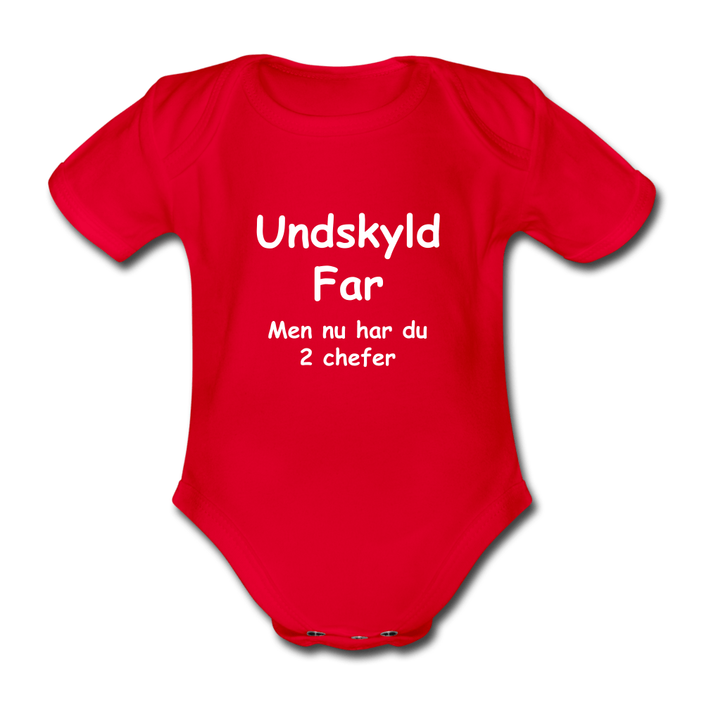 SPOD Kortærmet babybody, økologisk bomuld rød / 56 (0-1 md.) Undskyld Far - Økologisk Kortærmet Baby Body
