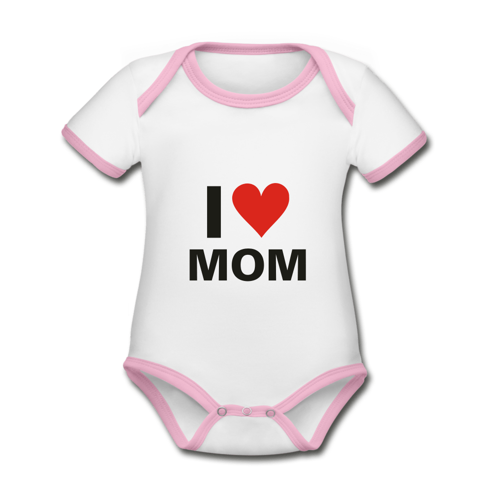 SPOD Kortærmet økologisk babybody i kontrastfarver hvid/rosa / 56 (0-1 md.) I Love Mom - Økologisk Kortærmet Baby Body