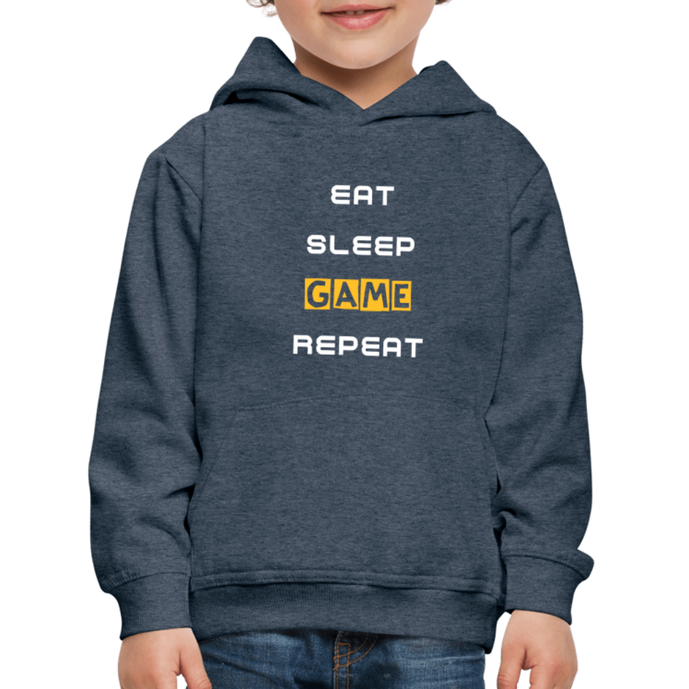 SPOD Premium hættetrøje til børn jeansblå / 98/104 (3-4 år) Eat, Sleep, Game, Repeat - Hoodie
