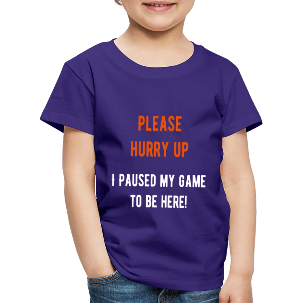 SPOD Børne premium T-shirt mørkelilla / 98/104 (2 år) Gamer Kids t-shirt - I Paused My Game To Be Here - 2-8 år