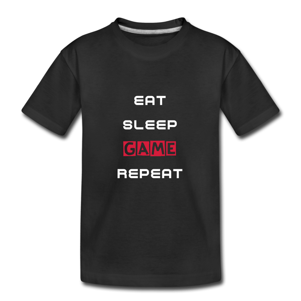 SPOD Børne premium T-shirt økologisk sort / 146/152 (10 år) Eat, Sleep, Game, Repeat - T-shirt Øko