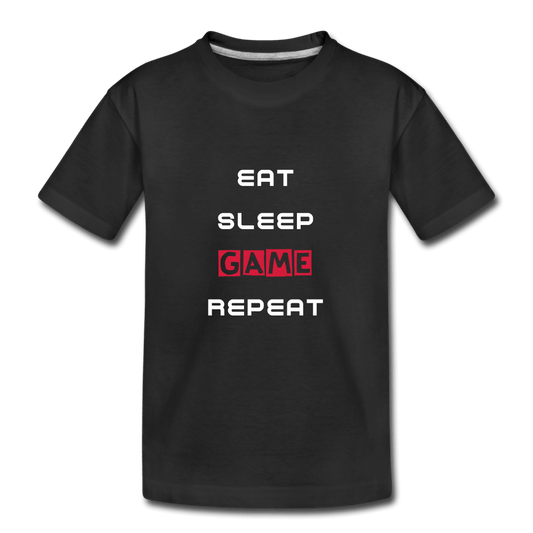 SPOD Børne premium T-shirt økologisk sort / 146/152 (10 år) Eat, Sleep, Game, Repeat - T-shirt Øko