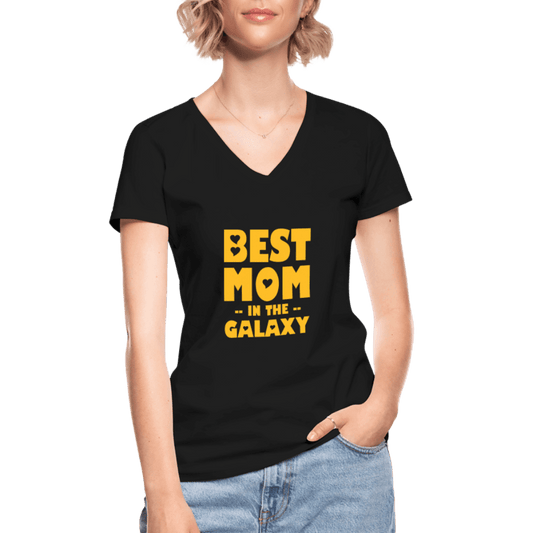 SPOD Classic Women’s V-Neck T-Shirt | Gildan black / S Best Mom in the Galaxy - T-shirt med V-udskæring