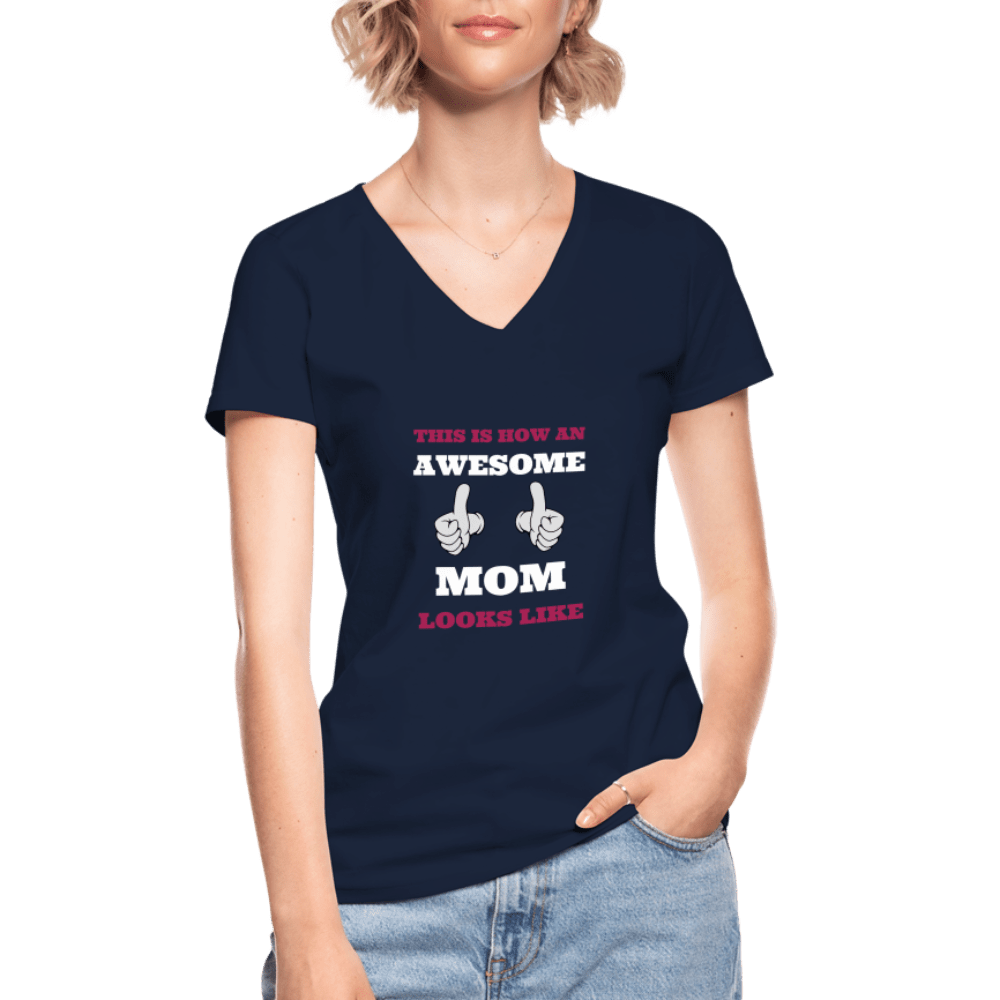 SPOD Classic Women’s V-Neck T-Shirt | Gildan navy / S Awesome Mom - T-shirt med V-udskæring