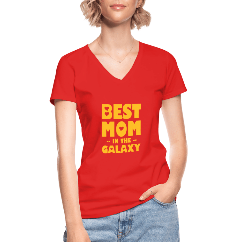 SPOD Classic Women’s V-Neck T-Shirt | Gildan red / S Best Mom in the Galaxy - T-shirt med V-udskæring