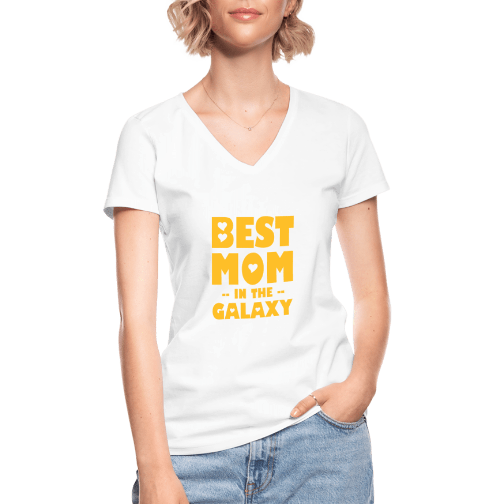 SPOD Classic Women’s V-Neck T-Shirt | Gildan white / S Best Mom in the Galaxy - T-shirt med V-udskæring
