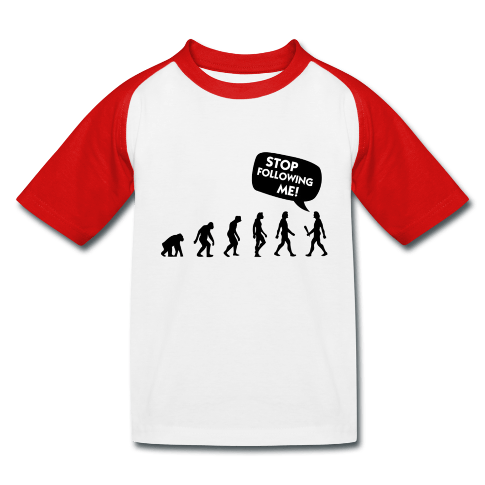 SPOD Kids’ Baseball T-Shirt | B&C white/red / 98/104 (3-4 Years) Stop Following Me - T-shirt til børn og teens