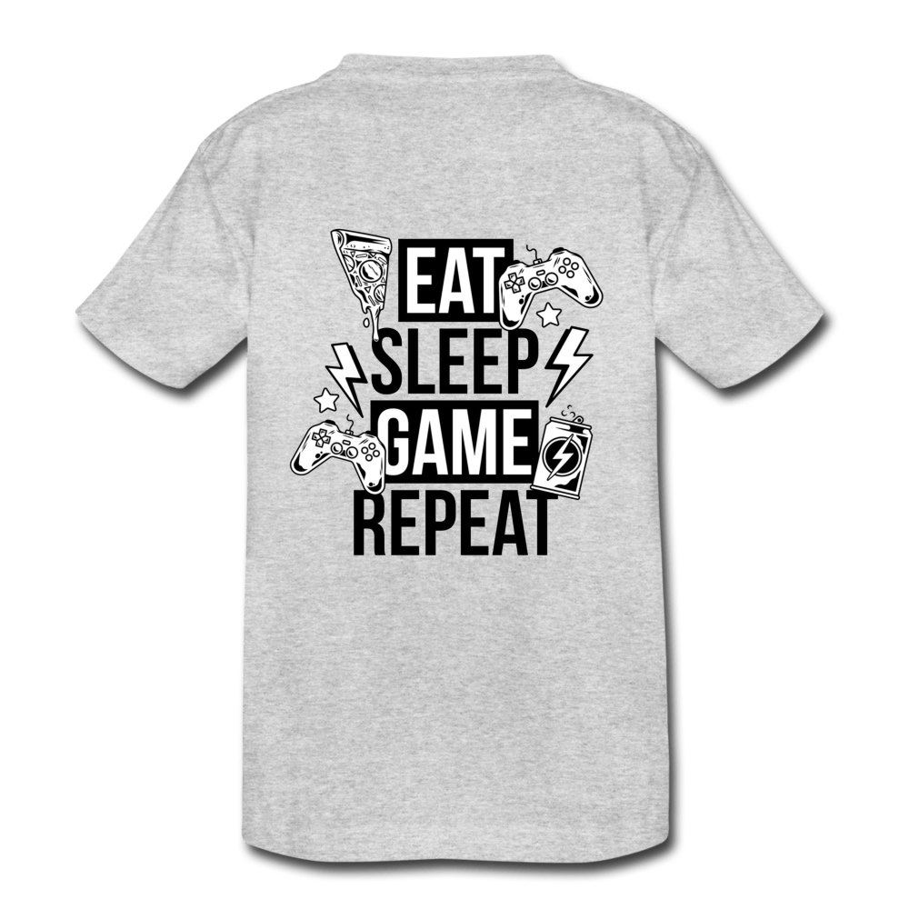 SPOD Kids’ Heavy Cotton T-Shirt | Gildan heather grey / XS (140/152) Eat, Sleep, Game, Repeat - Teen T-Shirt