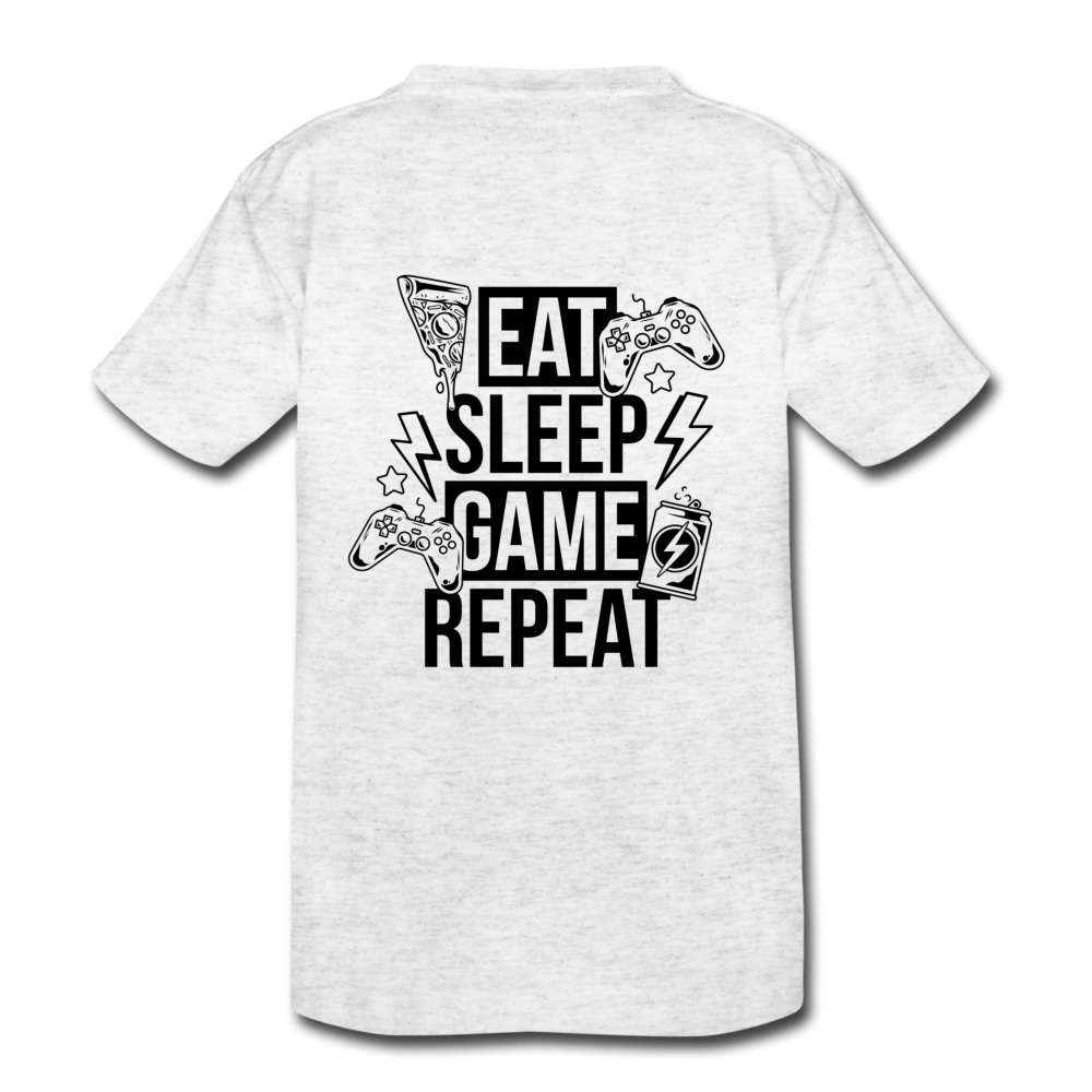 SPOD Kids’ Heavy Cotton T-Shirt | Gildan heather white / XS (140/152) Eat, Sleep, Game, Repeat - Teen T-Shirt