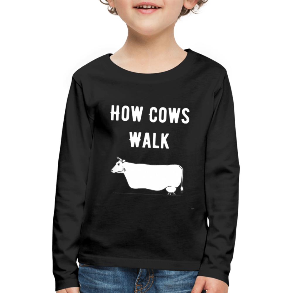 SPOD Kids' Premium Longsleeve Shirt | Spreadshirt 877 black / 98/104 (2 Years) How Cows Walk - Børne Langærmet trøje