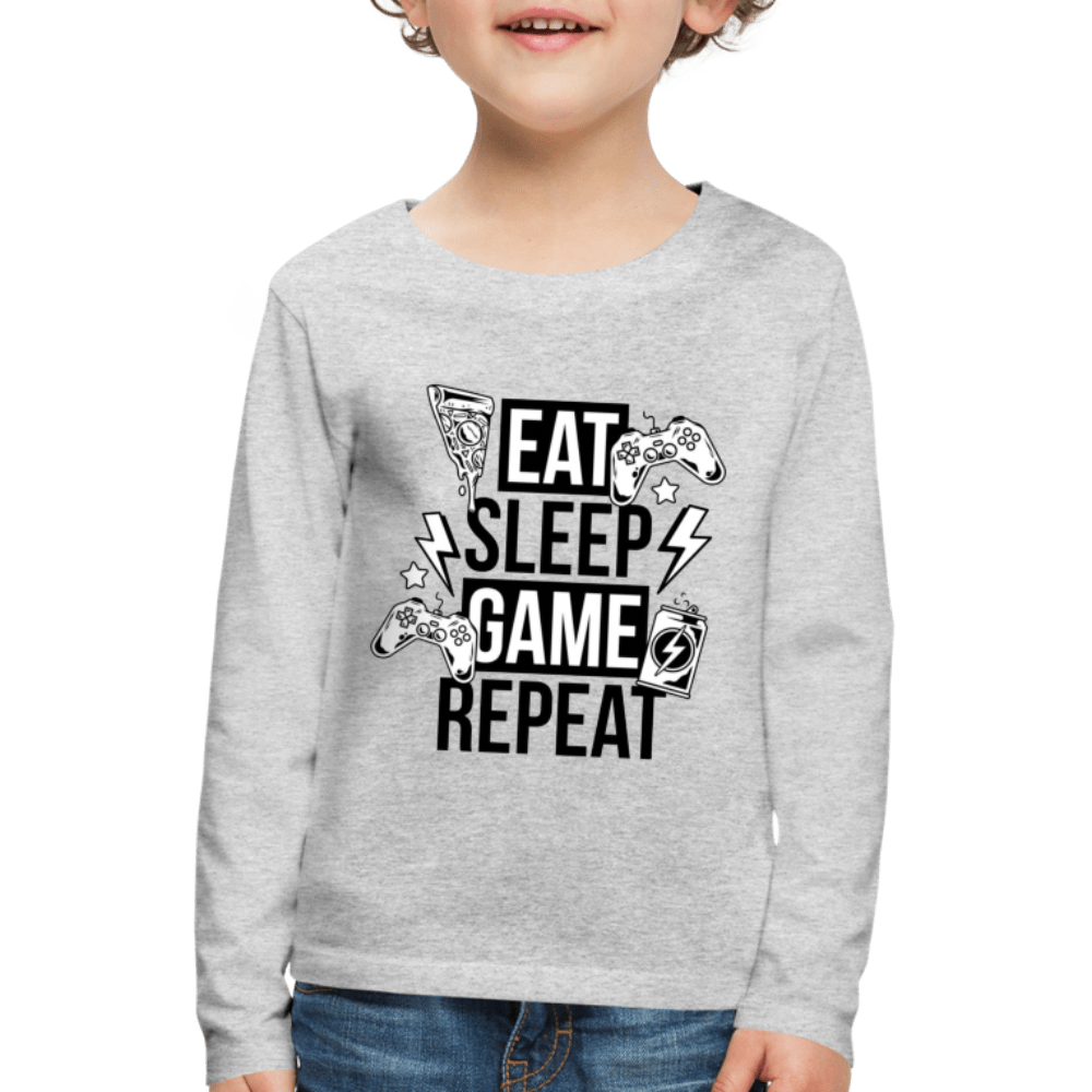 SPOD Kids' Premium Longsleeve Shirt | Spreadshirt 877 heather grey / 98/104 (2 Years) Eat, Sleep, Game, Repeat - Børne Langærmet trøje