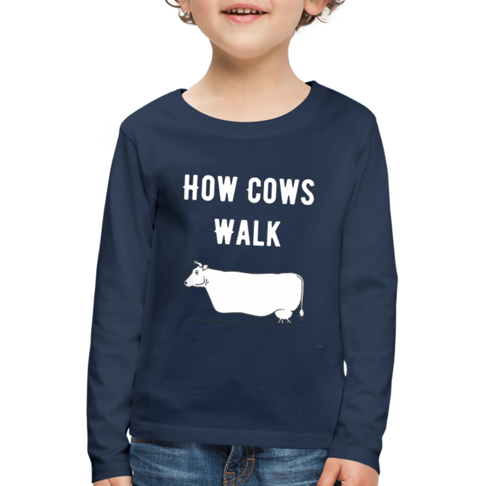 SPOD Kids' Premium Longsleeve Shirt | Spreadshirt 877 navy / 98/104 (2 Years) How Cows Walk - Børne Langærmet trøje