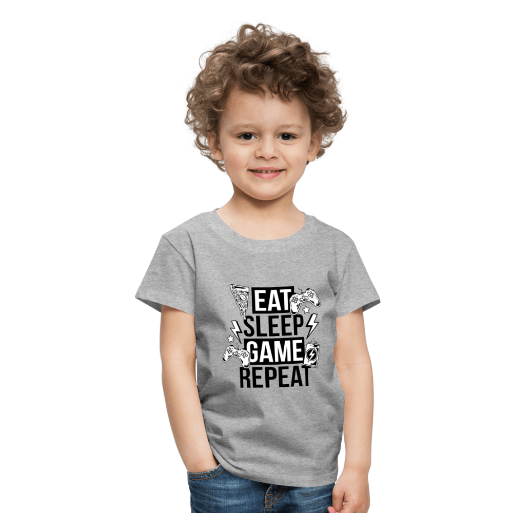 SPOD Kids' Premium T-Shirt | Spreadshirt 814 heather grey / 98/104 (2 Years) Eat, Sleep, Game, Repeat - Børne premium T-shirt