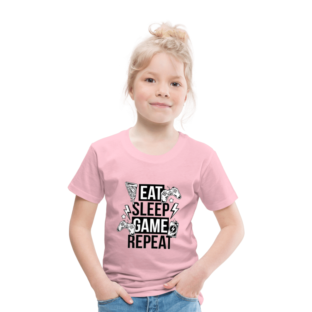 SPOD Kids' Premium T-Shirt | Spreadshirt 814 rose shadow / 98/104 (2 Years) Eat, Sleep, Game, Repeat - Børne premium T-shirt