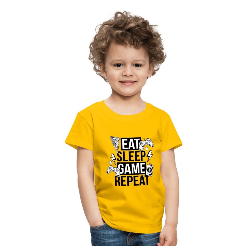 SPOD Kids' Premium T-Shirt | Spreadshirt 814 sun yellow / 98/104 (2 Years) Eat, Sleep, Game, Repeat - Børne premium T-shirt