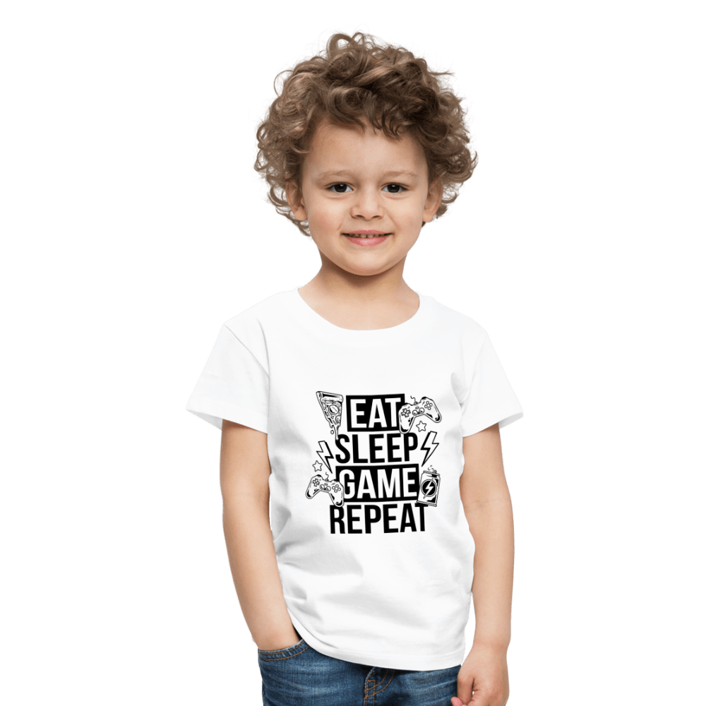 SPOD Kids' Premium T-Shirt | Spreadshirt 814 white / 98/104 (2 Years) Eat, Sleep, Game, Repeat - Børne premium T-shirt