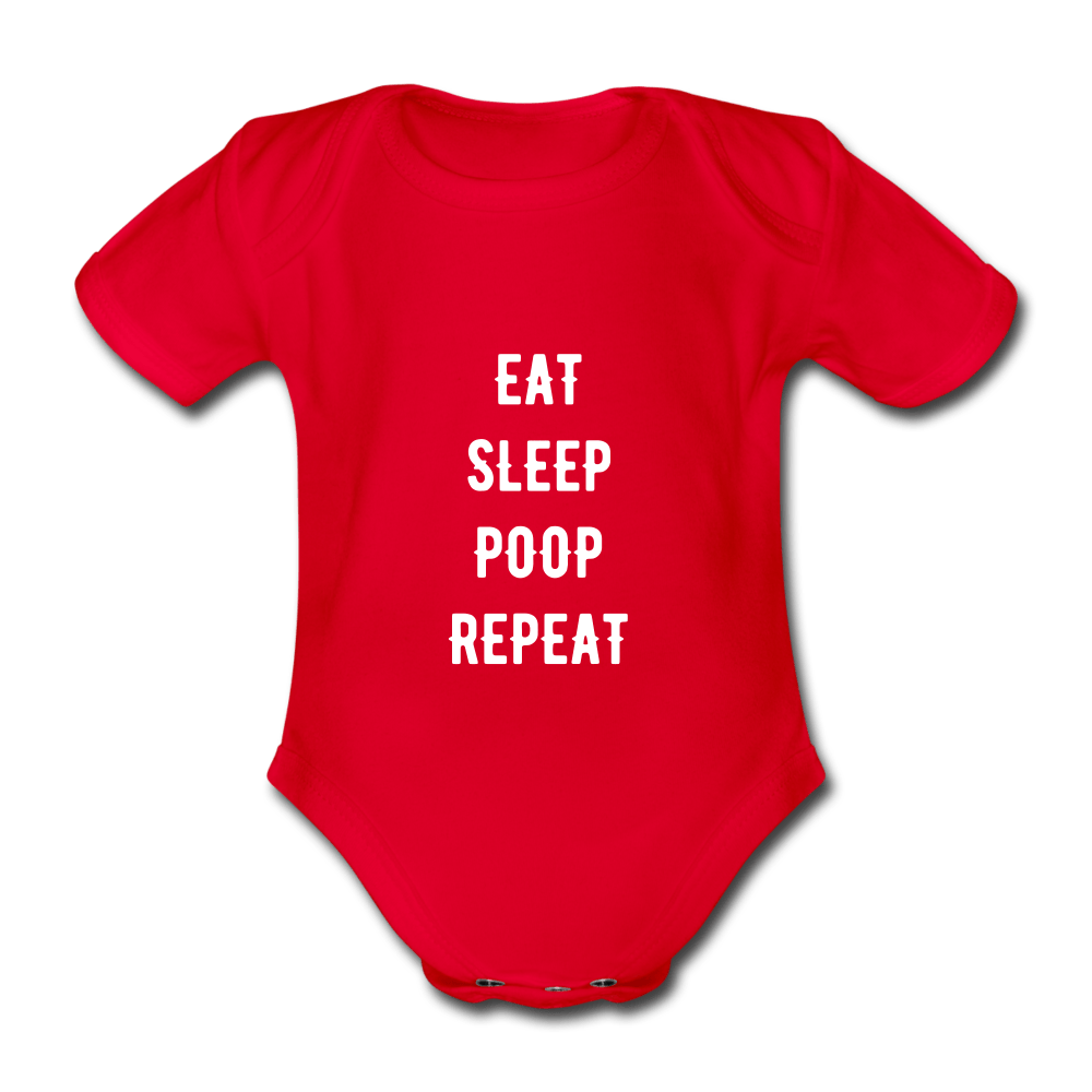 SPOD Kortærmet babybody, økologisk bomuld rød / 56 (0-1 md.) Eat, Sleep, Poop, Repeat - Økologisk Kortærmet Baby Body