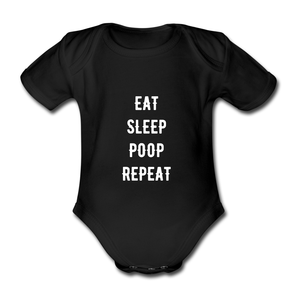 SPOD Kortærmet babybody, økologisk bomuld sort / 56 (0-1 md.) Eat, Sleep, Poop, Repeat - Økologisk Kortærmet Baby Body