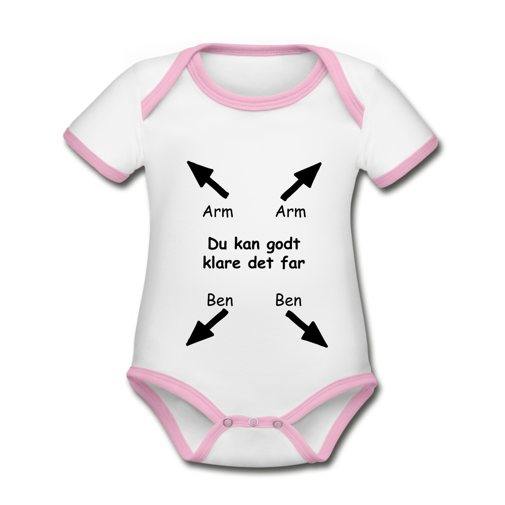 SPOD Kortærmet økologisk babybody i kontrastfarver hvid/rosa / 56 (0-1 md.) Du kan klare det far - Økologisk Kortærmet Baby Body