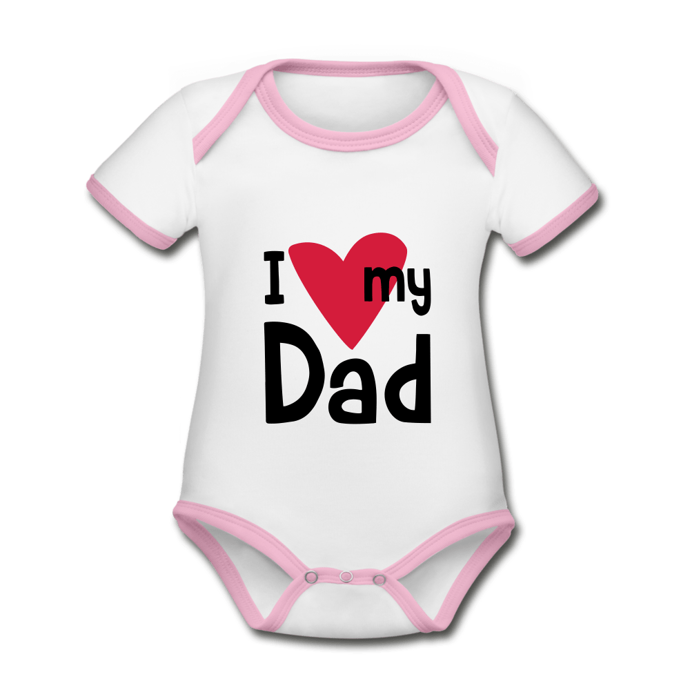 SPOD Kortærmet økologisk babybody i kontrastfarver hvid/rosa / 56 (0-1 md.) I Love My Dad - Økologisk Kortærmet Baby Body
