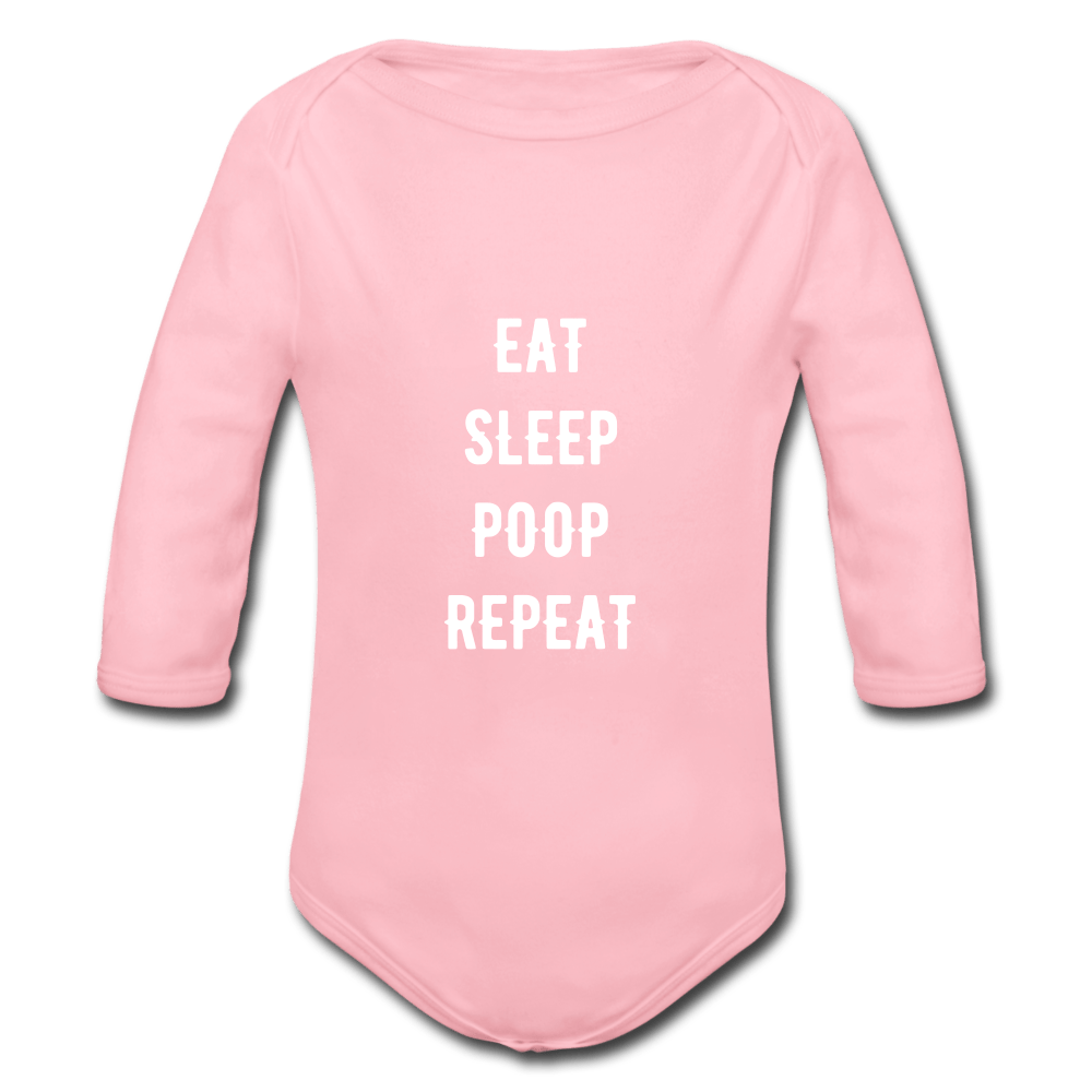 SPOD Langærmet babybody, økologisk bomuld lyserød / 56 (0-1 md.) Eat, Sleep, Poop, Repeat - Økologisk Langærmet Baby Body