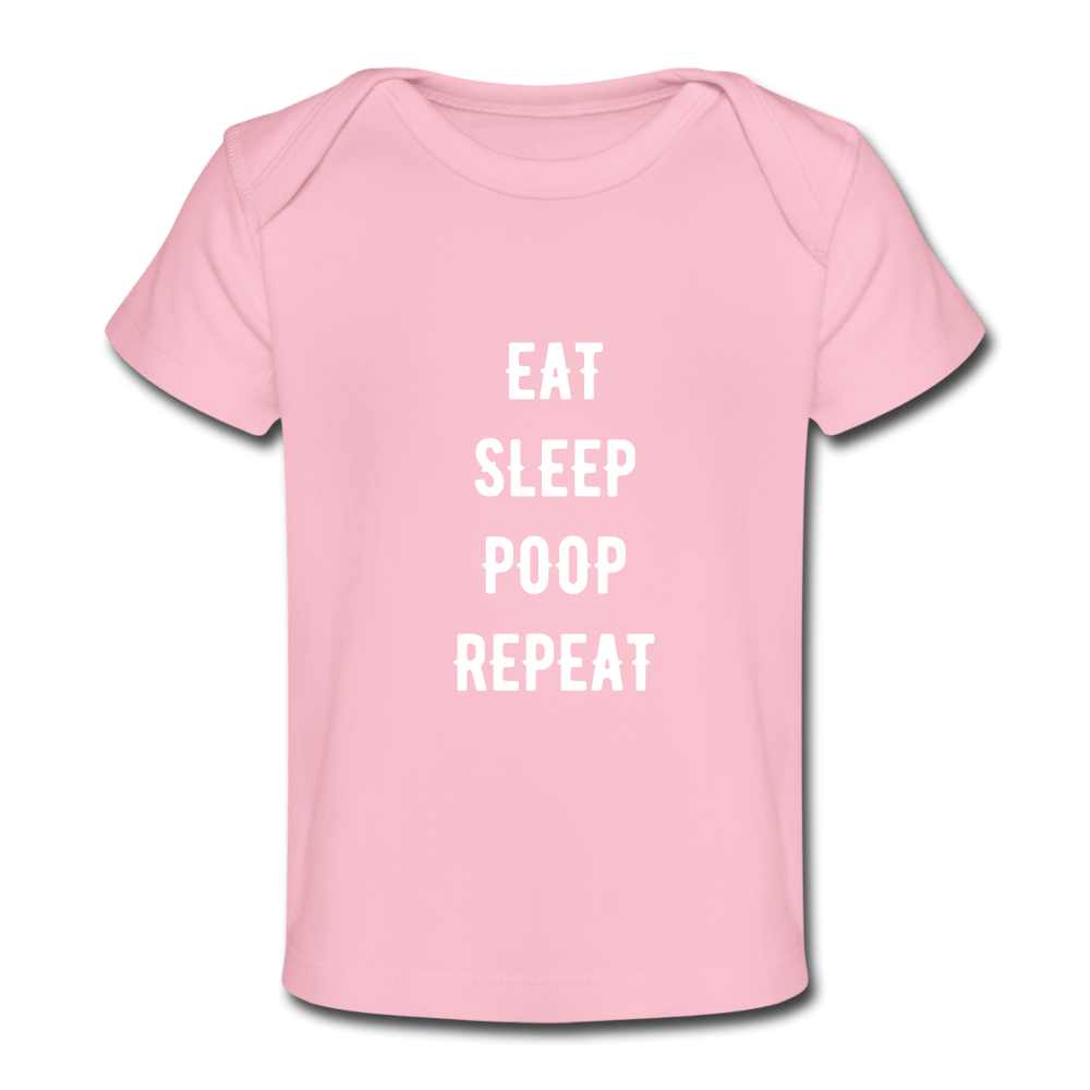 SPOD Økologisk T-shirt til baby lyserød / 56 (0-1 md.) Eat, Sleep, Poop, Repeat - Økologisk Baby T-Shirt