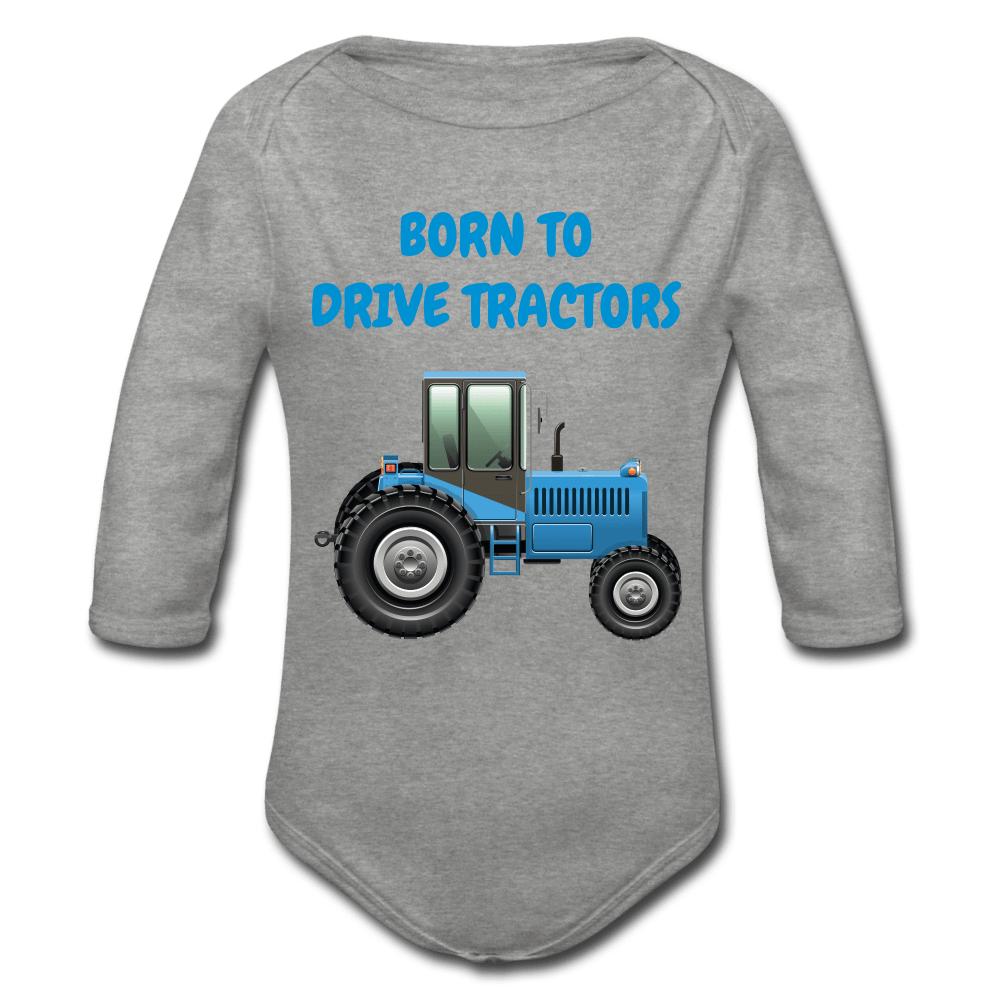 SPOD Organic Longsleeve Baby Bodysuit | Spreadshirt heather grey / 50/56 (0-1m) Traktor - Langærmet Babybody, Økologisk Bomuld