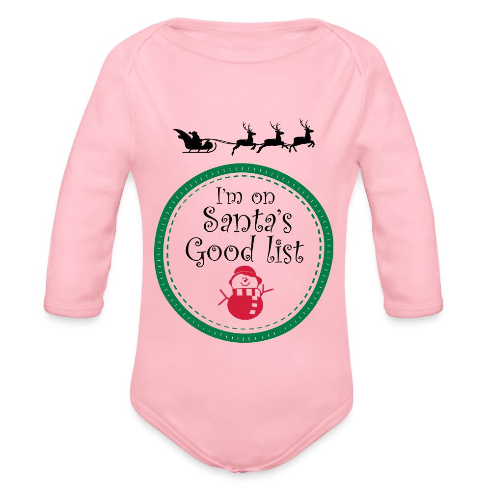 SPOD Organic Longsleeve Baby Bodysuit | Spreadshirt light pink / 50/56 (0-1m) Santas Good List - Baby Langærmet Body
