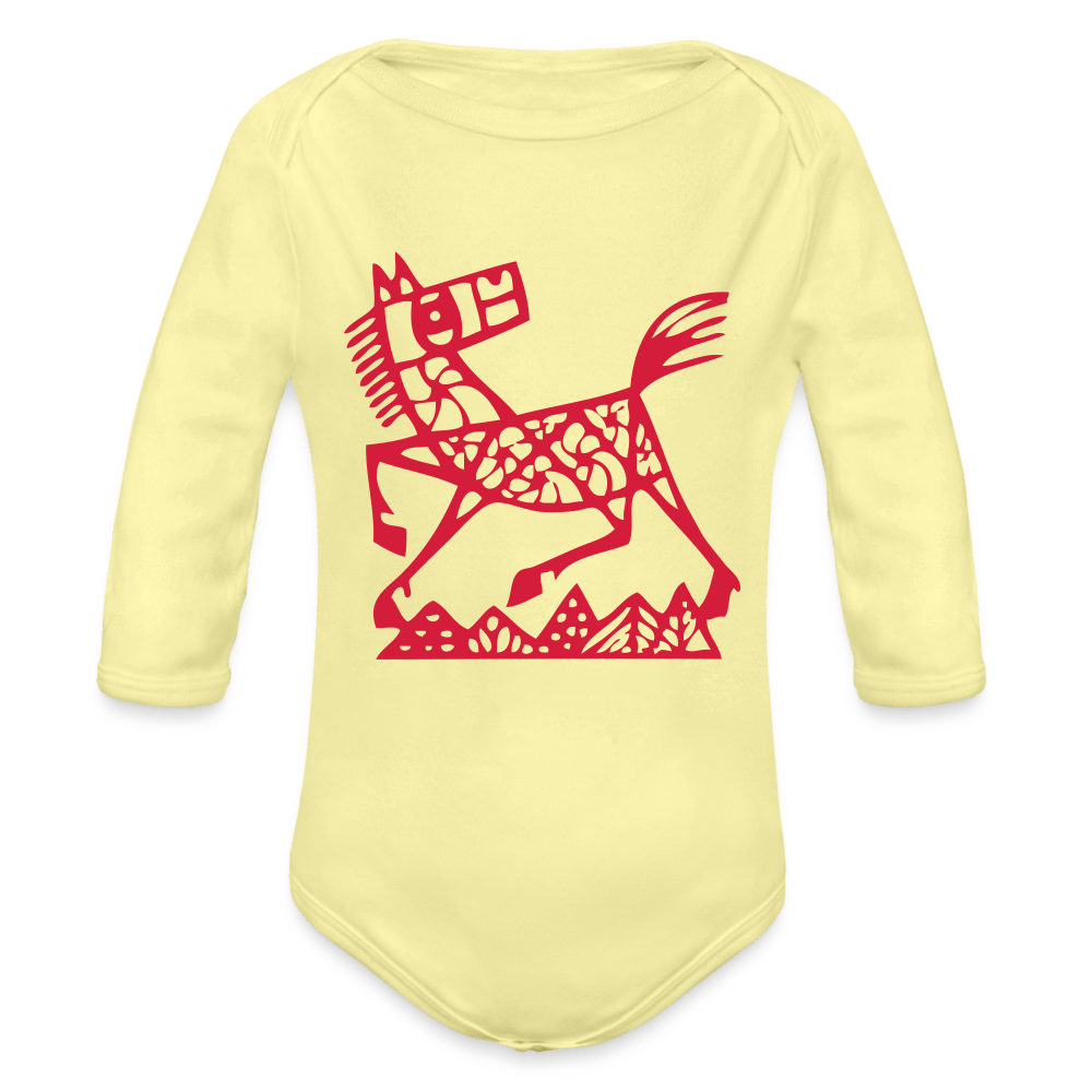 SPOD Organic Longsleeve Baby Bodysuit | Spreadshirt washed yellow / 50/56 (0-1m) Heste - Økologisk Langærmet Baby Body