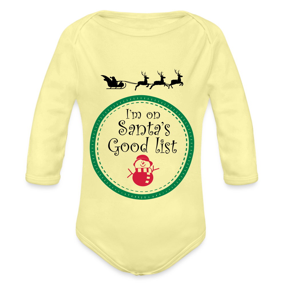 SPOD Organic Longsleeve Baby Bodysuit | Spreadshirt washed yellow / 50/56 (0-1m) Santas Good List - Baby Langærmet Body