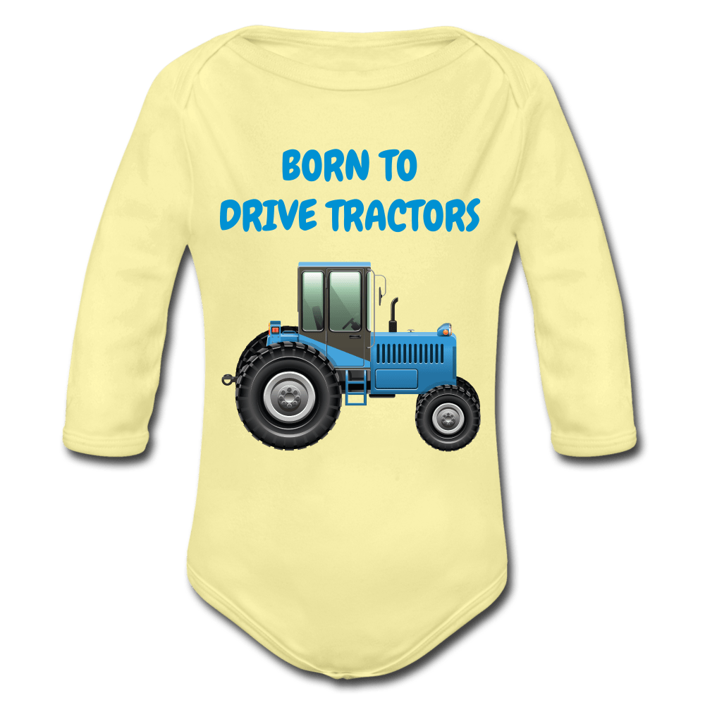 SPOD Organic Longsleeve Baby Bodysuit | Spreadshirt washed yellow / 50/56 (0-1m) Traktor - Langærmet Babybody, Økologisk Bomuld