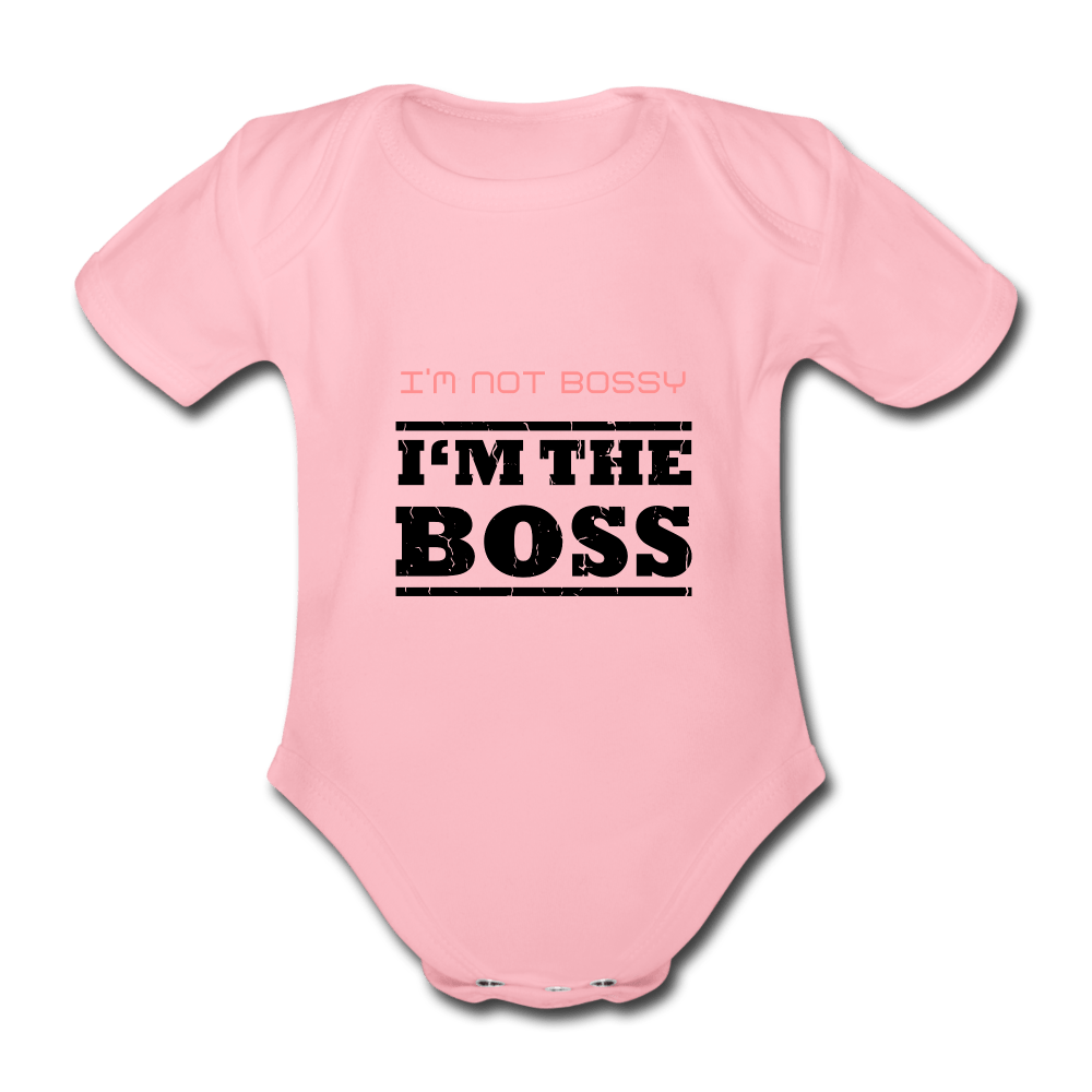SPOD Organic Short-sleeved Baby Bodysuit | Spreadshirt 560 light pink / 50/56 (0-1m) I'm The Boss - Kortærmet babybody, økologisk bomuld