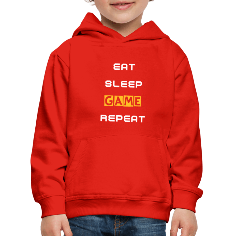 SPOD Premium hættetrøje til børn rød / 98/104 (3-4 år) Eat, Sleep, Game, Repeat - Hoodie