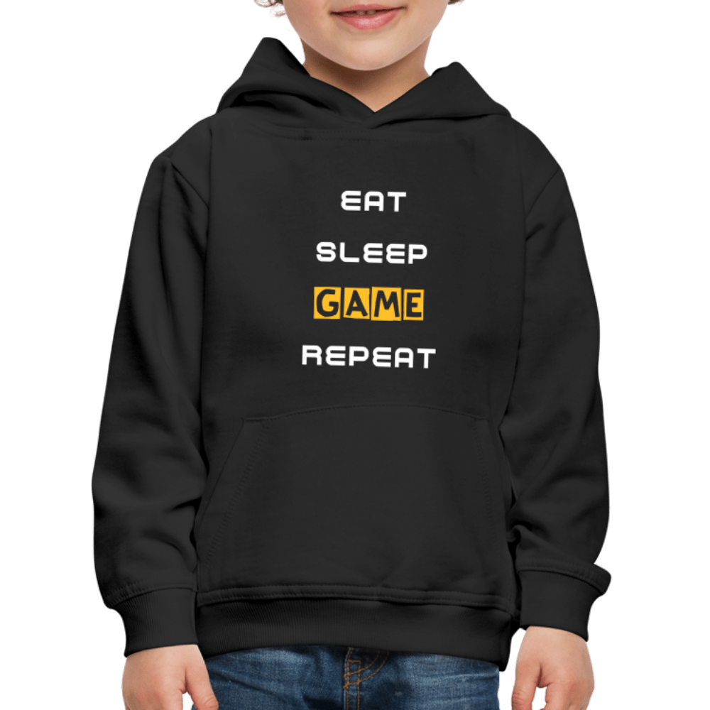 SPOD Premium hættetrøje til børn sort / 98/104 (3-4 år) Eat, Sleep, Game, Repeat - Hoodie