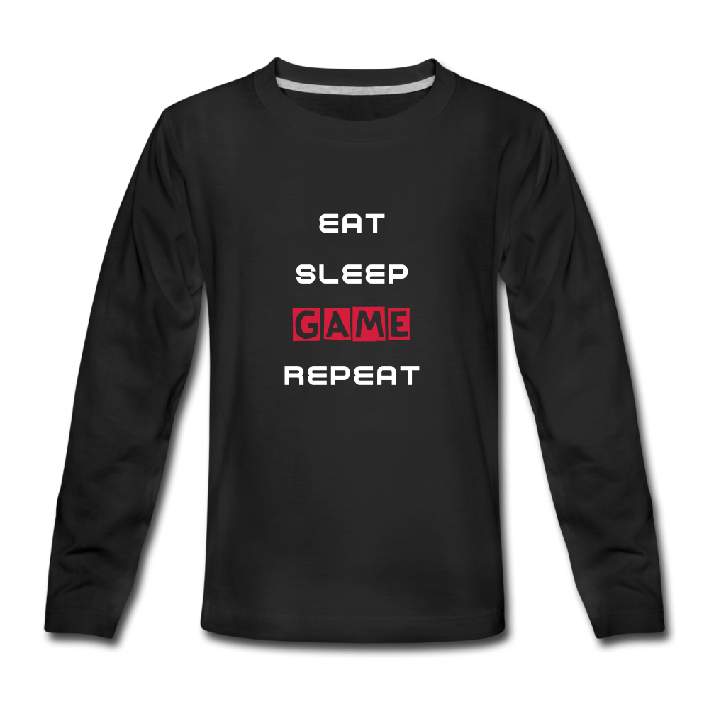 SPOD Premium trøje med lange ærmer sort / 146/152 (10 år) Eat, Sleep, Game Repeat - Langærmet Trøje