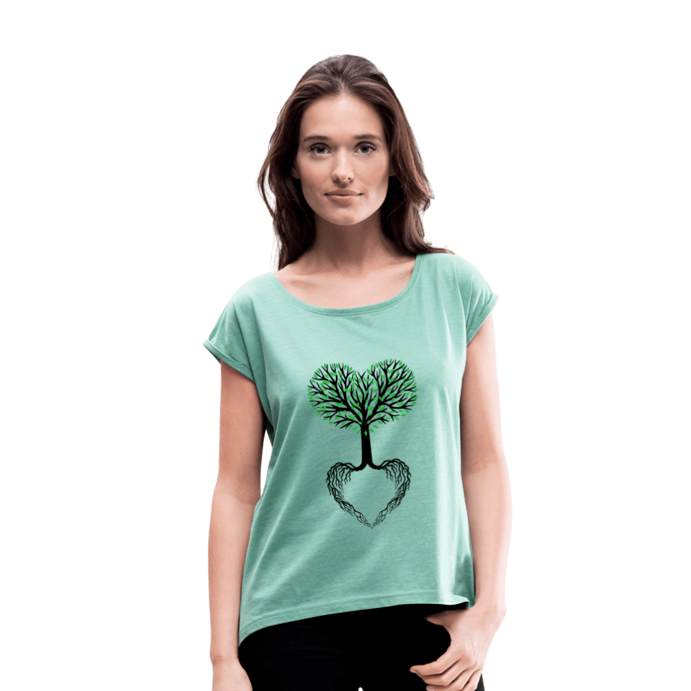 SPOD Women’s T-Shirt with rolled up sleeves | Spreadshirt 943 heather mint / S T-shirt med rulleærmer